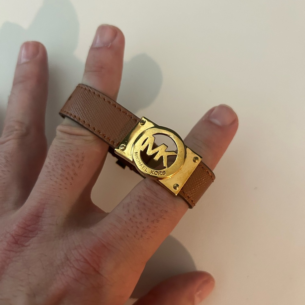 Michael Kors Tan Leather Belt with Gold Buckle